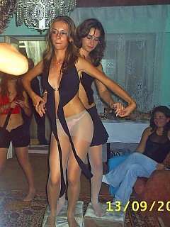 Amateur girls in pantyhose on a crazy party
